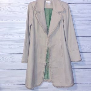 White House Black Market Tweed Cream/Beige Fully Lined Coat With Fringe